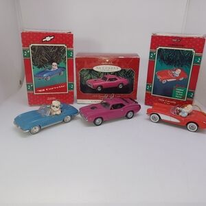Vintage Car ornaments '65 Corvette, '70 Plymouth Hemi Cuda,  '56 Corvette
